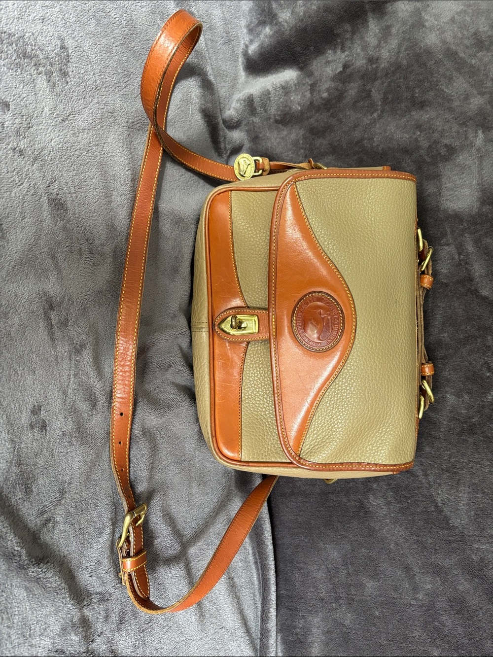 Dooney and Bourke Tan and Cognac Leather Crossbody Bag